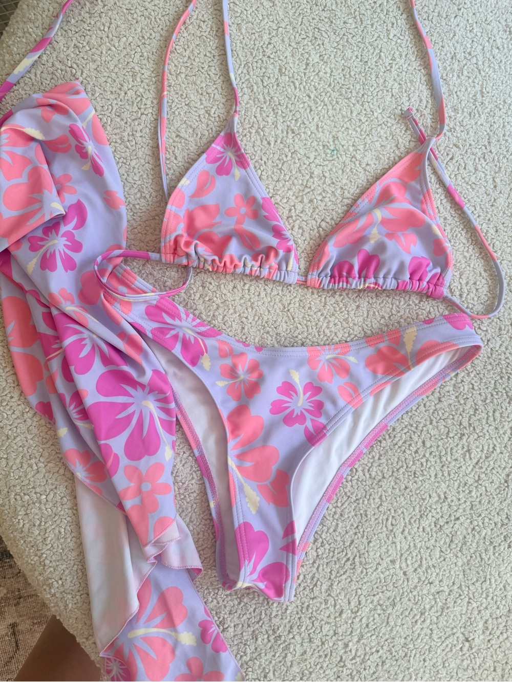 SHEIN Pink & Lavender Floral Triangle Bikini Set